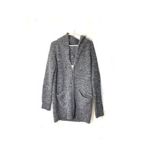Wilfred free long hooded cardigan zip up sweater gray thick